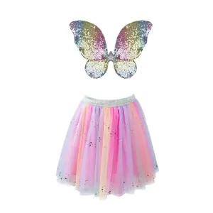 RAINBOW SEQUINS SKIRT, WINGS & WAND