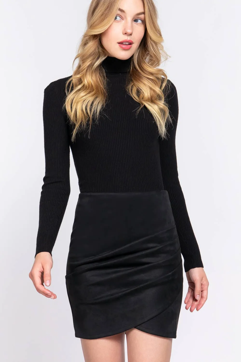 Side Ruched Detail Faux Suede Mini Skirt