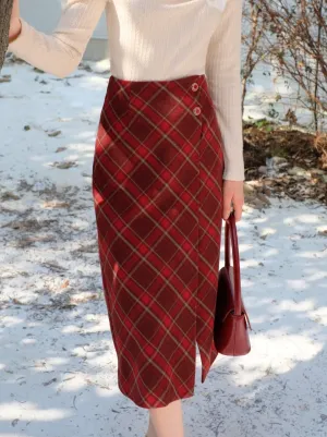 Slit Argyle Retro Skirt French Long