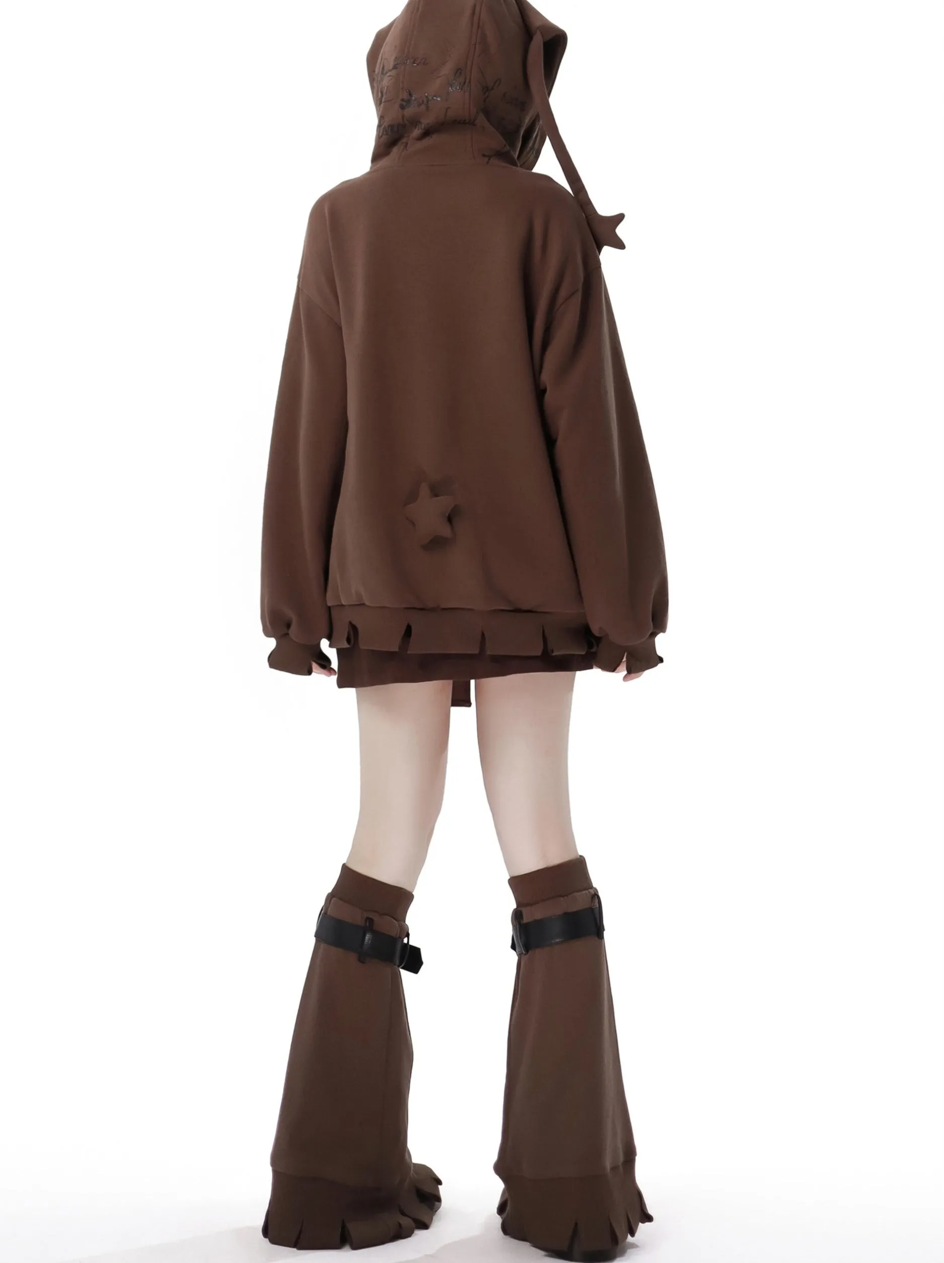 Star American Print Loose Zip Hoodie   Irregular Skirt   Leg Warmers