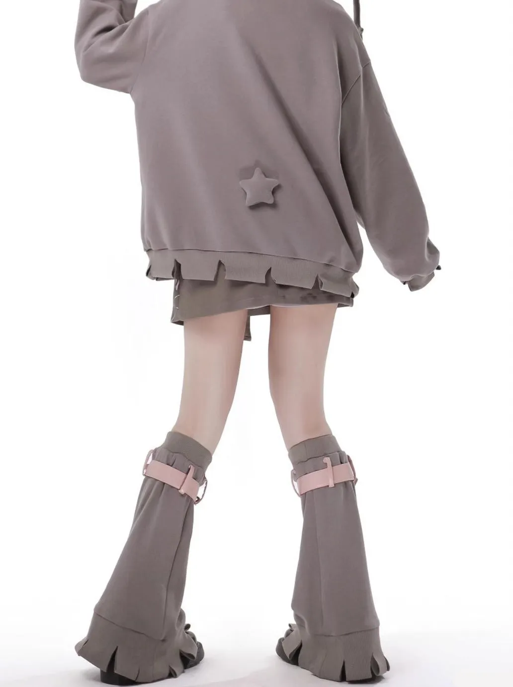 Star American Print Loose Zip Hoodie   Irregular Skirt   Leg Warmers