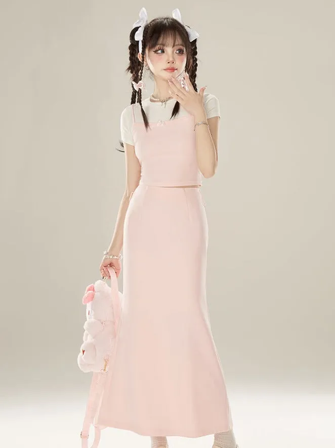 Sweet Camisole Baby   Skirt Long Pink