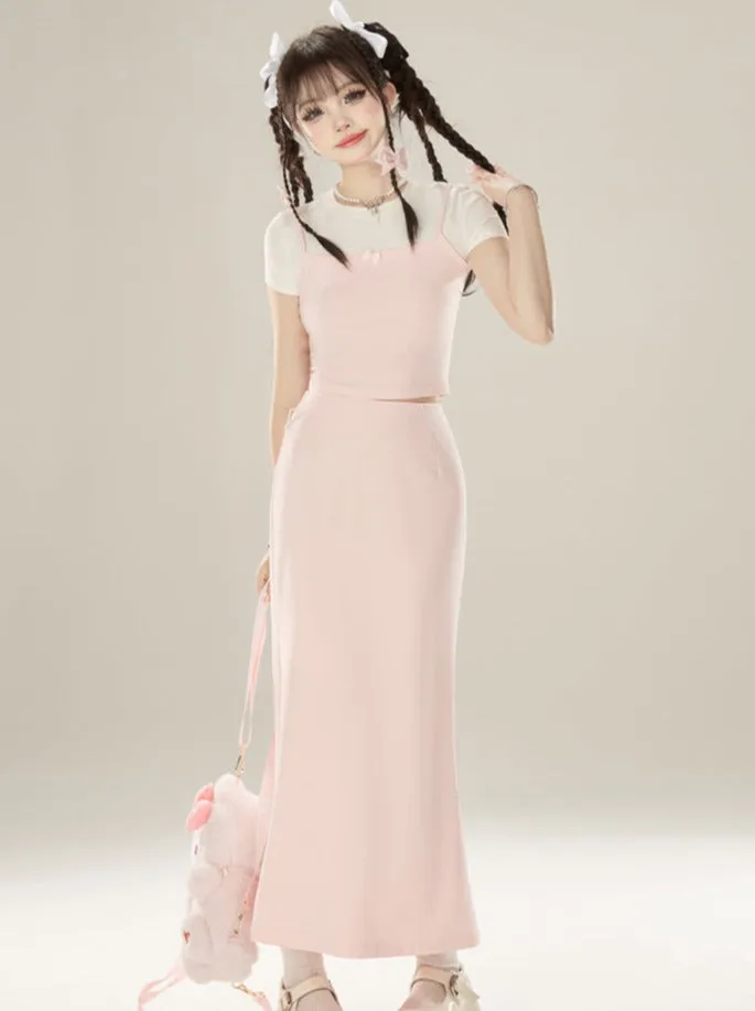 Sweet Camisole Baby   Skirt Long Pink