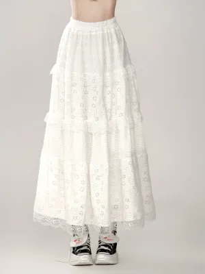 Sweet Girly White Skirt Long