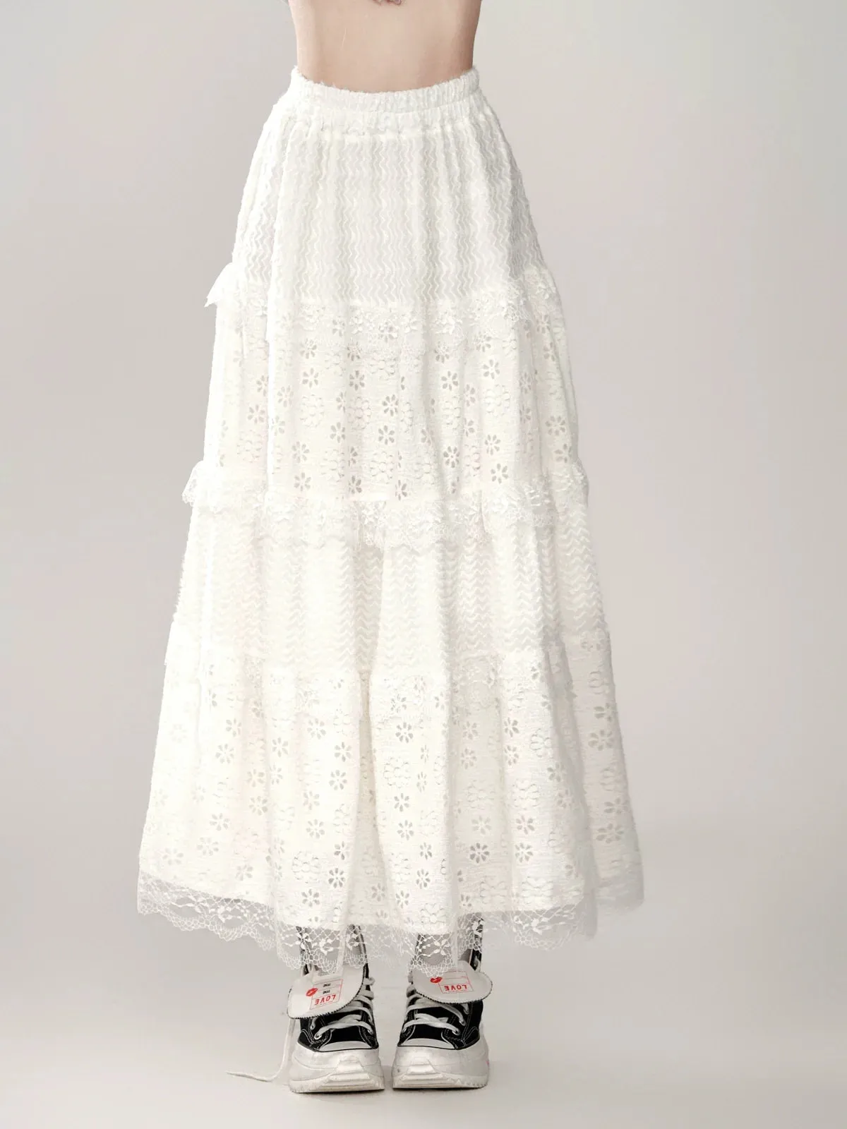 Sweet Girly White Skirt Long
