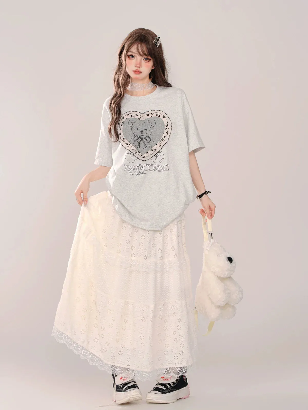 Sweet Girly White Skirt Long