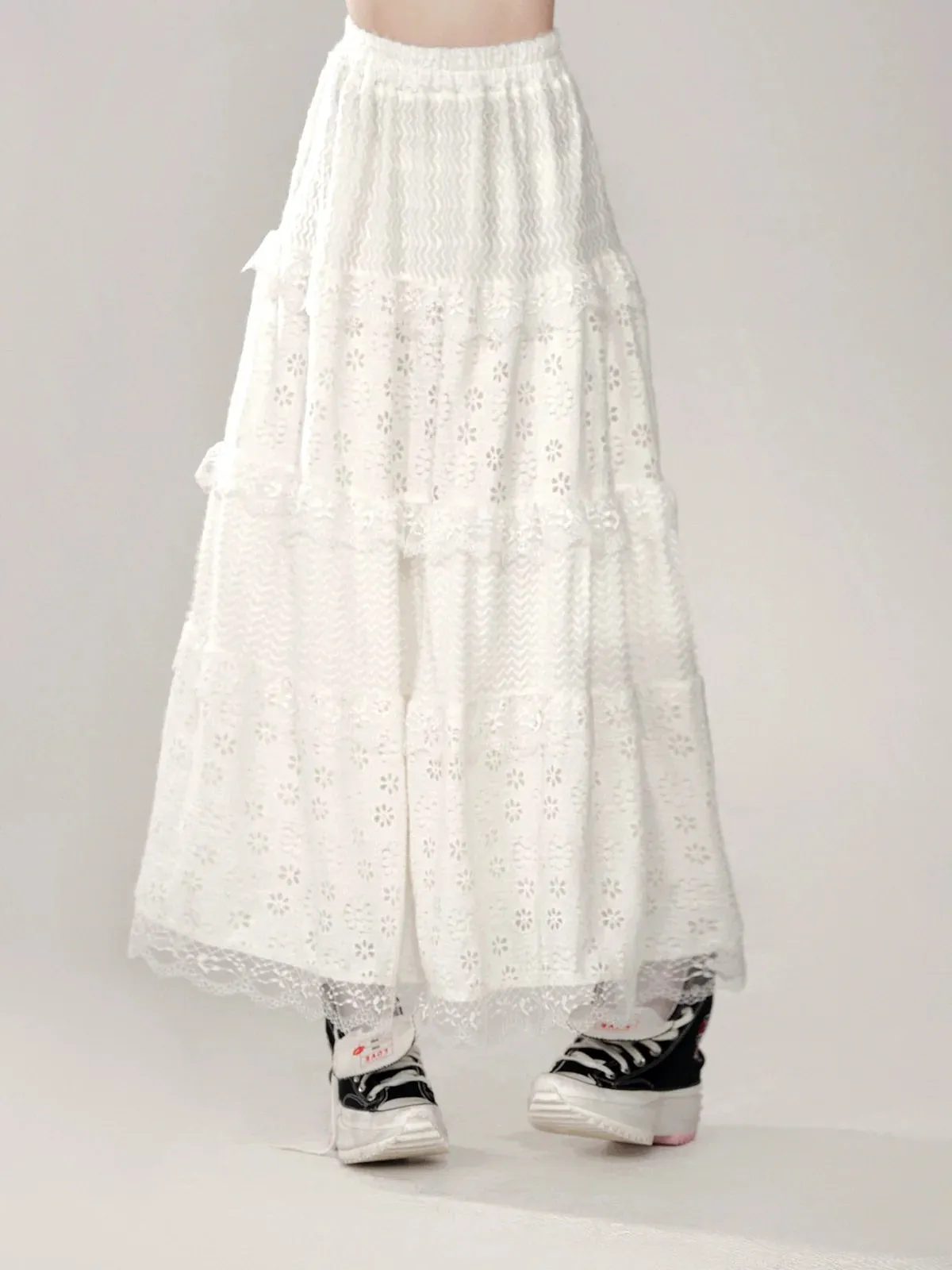 Sweet Girly White Skirt Long