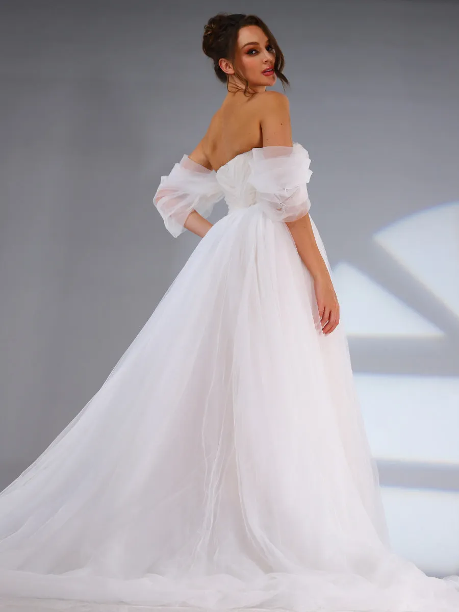 Tulle Ball Gown Wedding Dress A Line Country Off The Shoulder