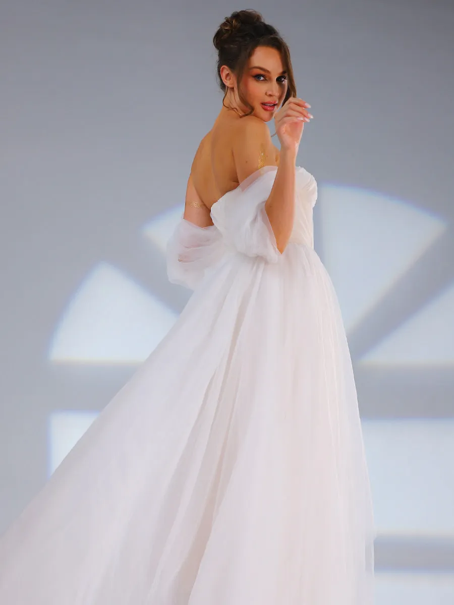 Tulle Ball Gown Wedding Dress A Line Country Off The Shoulder