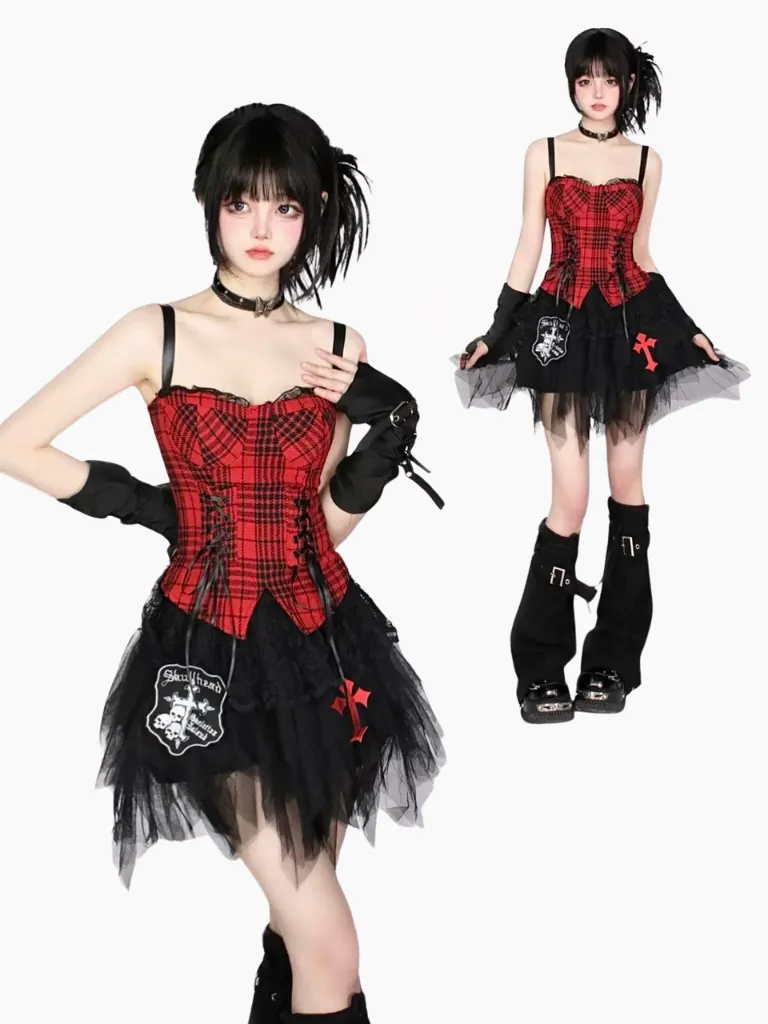 Tulle Girl Cake Skirt Rock Gothic Red   Camisole