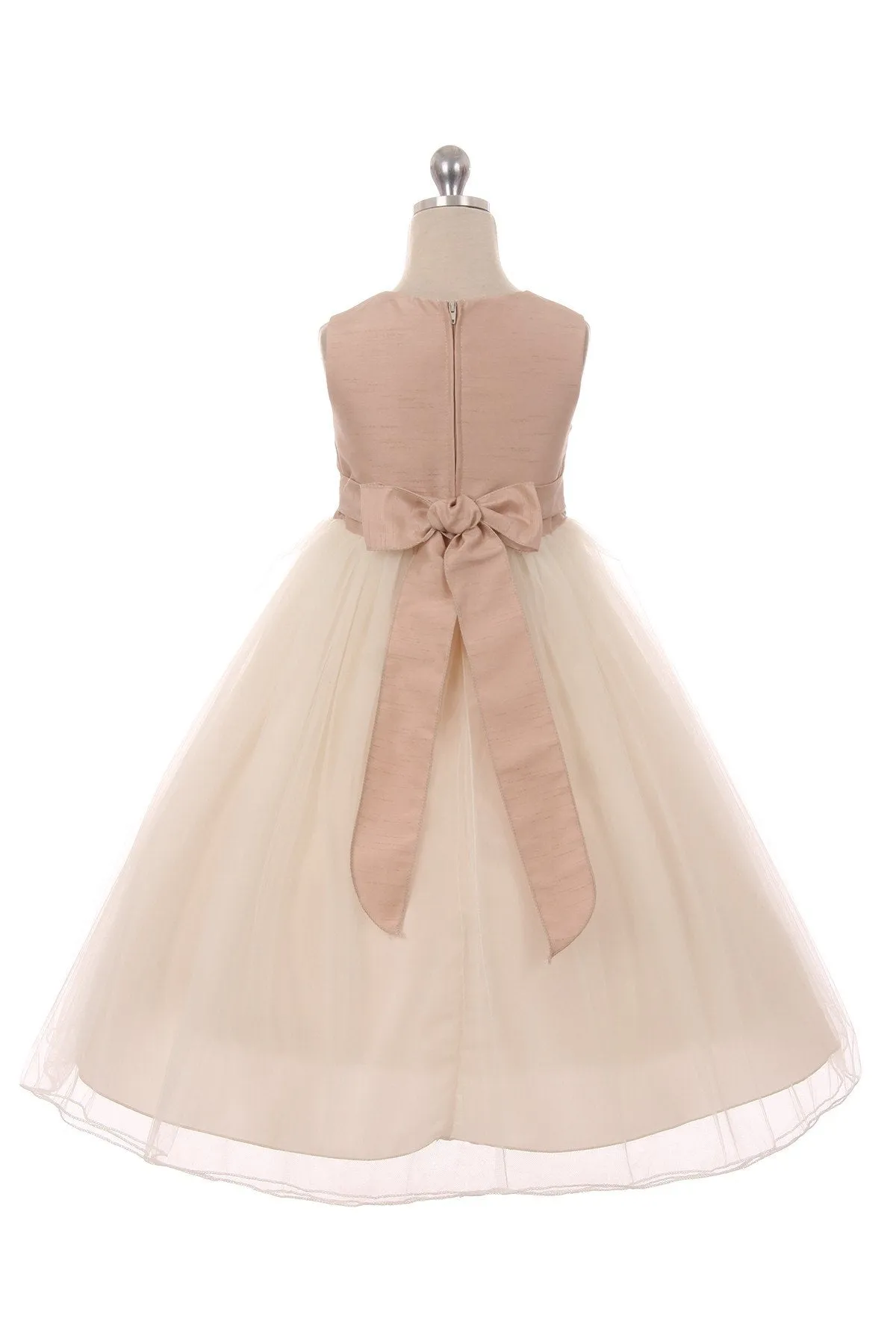 Vintage Rose Poly Silk Tulle Girls Dress