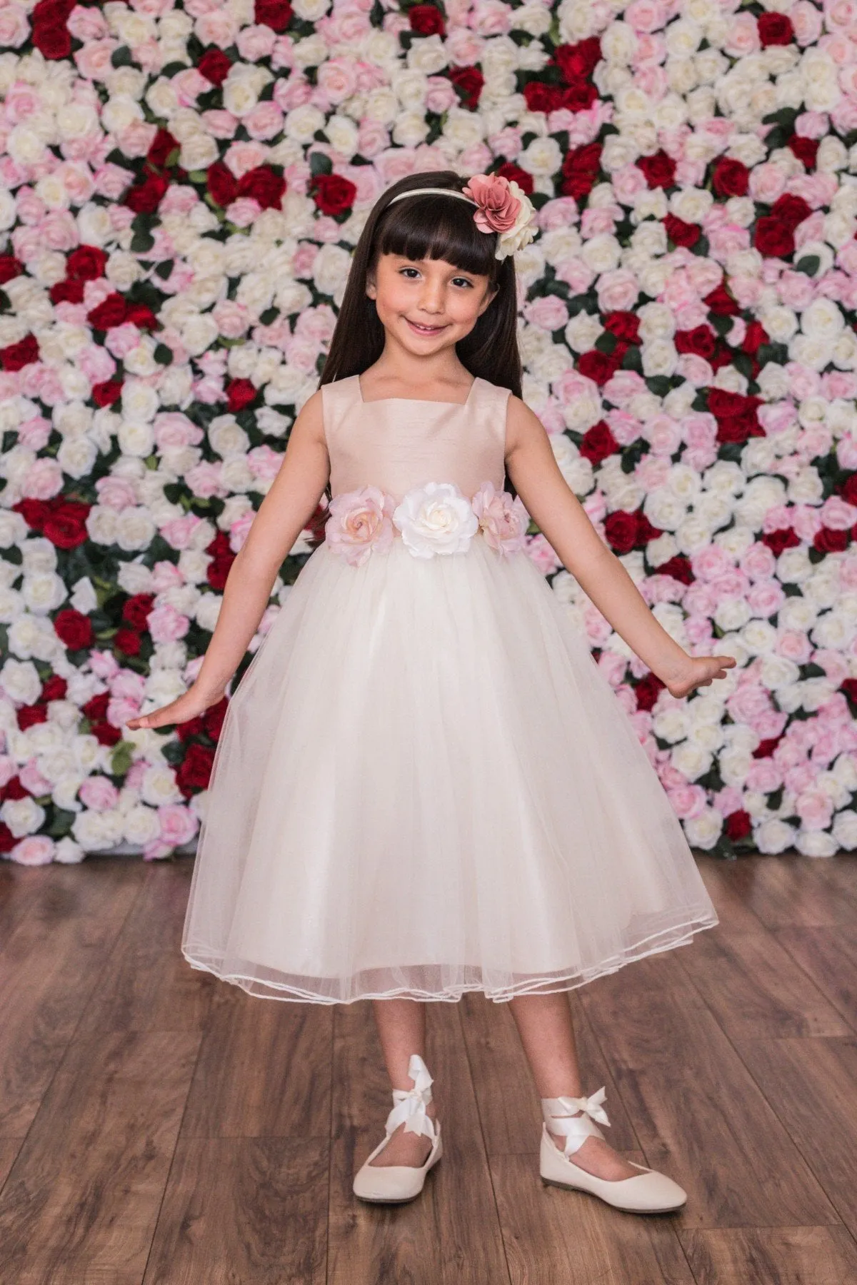 Vintage Rose Poly Silk Tulle Girls Dress